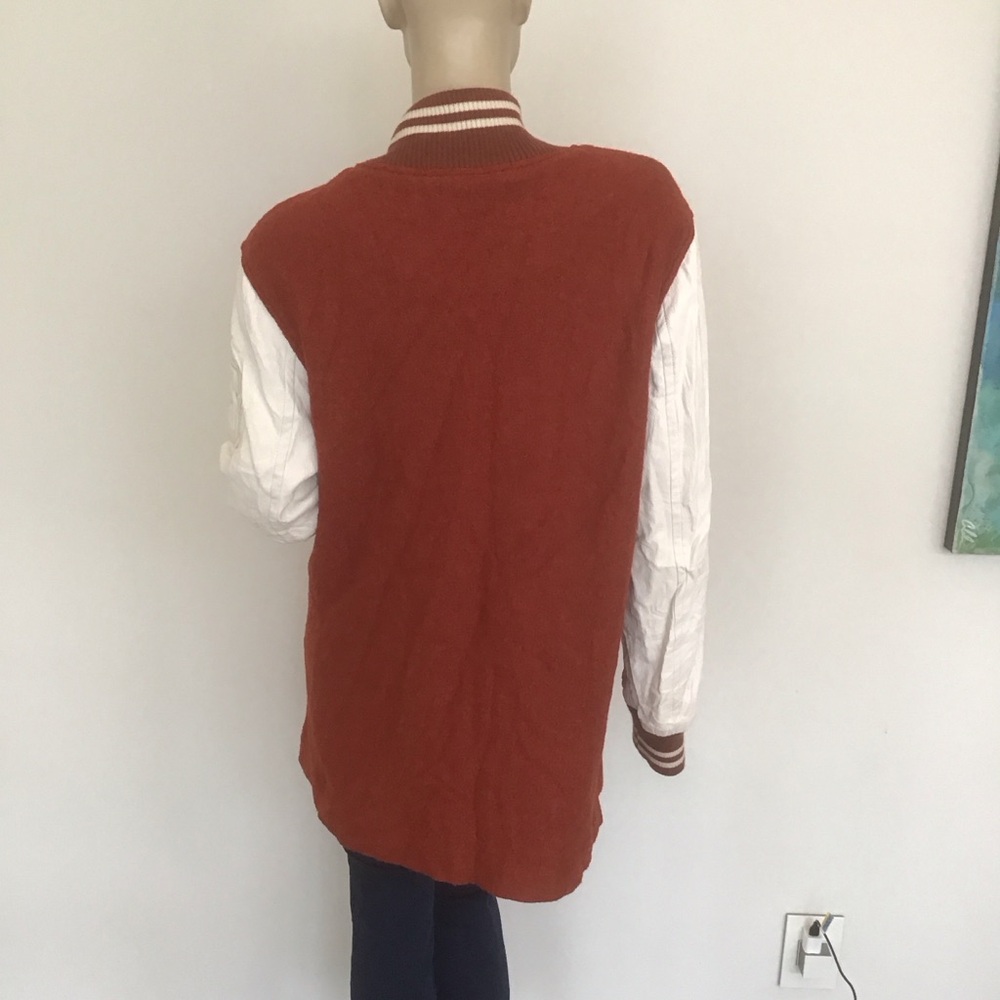 We The Free People Rust Orange Wool White Faux Leather Varsity Jacket M Preppy - Picture 5 of 7